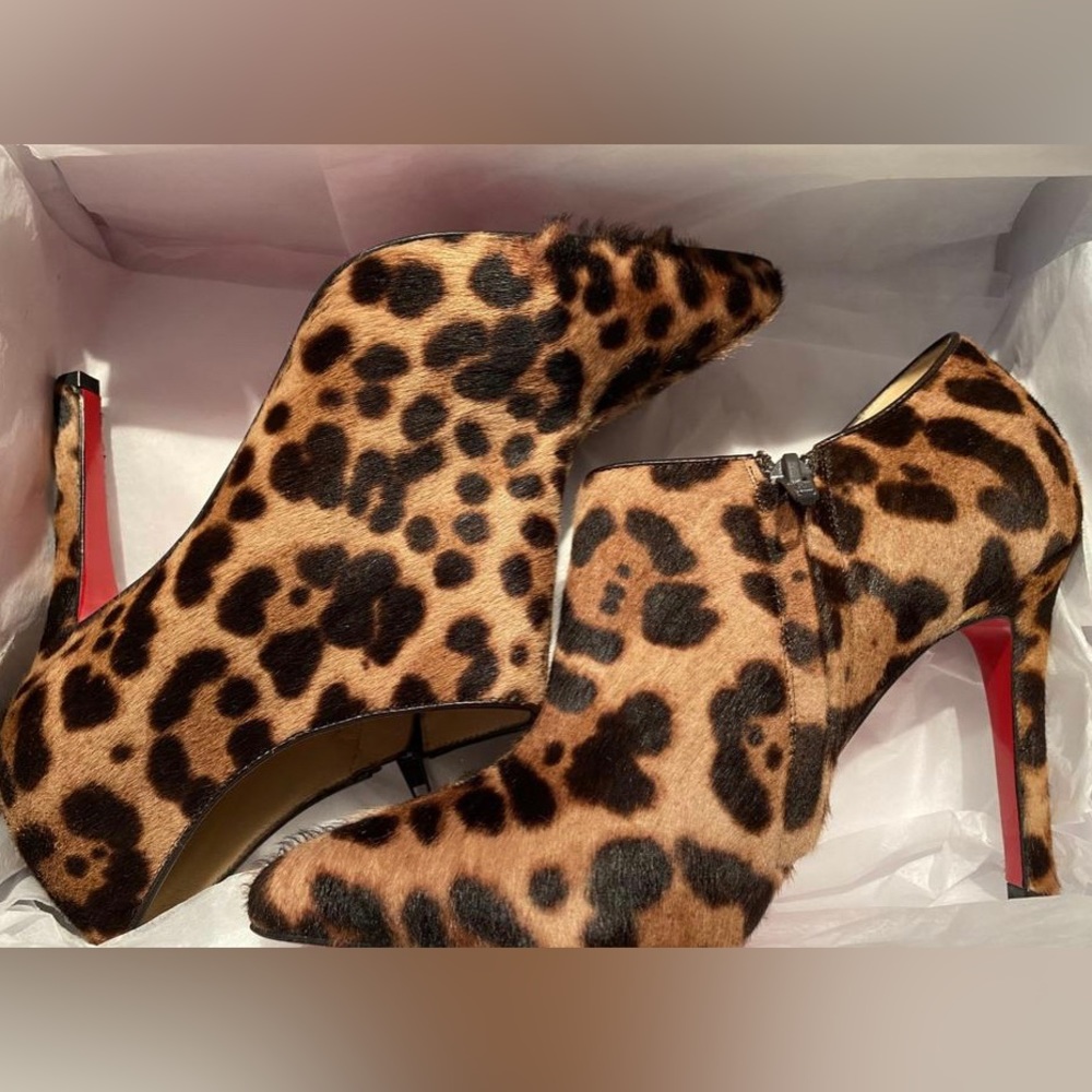 Christian Louboutin Brown Dahlia 100mm Leopard Pony Hair Luxor Boots/Booties